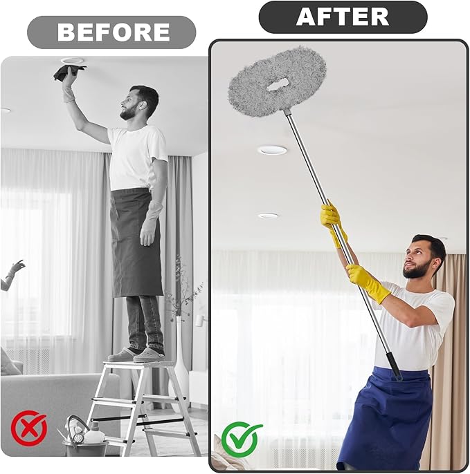 Storystore Ceiling Fan Cleaner Duster - Adjustable Duster with Extension Pole,Dusters for Cleaning Fan Blade, Walls and Cobweb (2Pcs Dusters/Grey)
