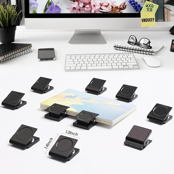 VNDUEEY 24Pcs Strong Whiteboard Magnets Magnetic Clips Heavy Duty, Refrigerator Magnets, Black Metal Magnet Clips for Home, Office, Classroom Teacher Supplies