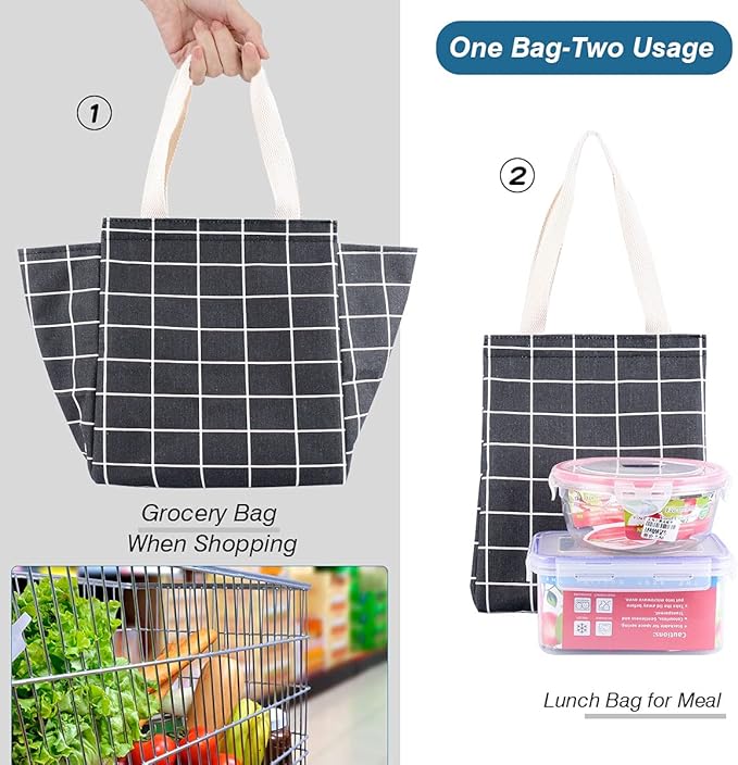 iknoe Insulated Lunch Bag for Women & Adults, 9L Foldable Wide-Open Cooler Bag with Pockets, Leakproof & Portable, for Picnic, Office, Beach (Black square)