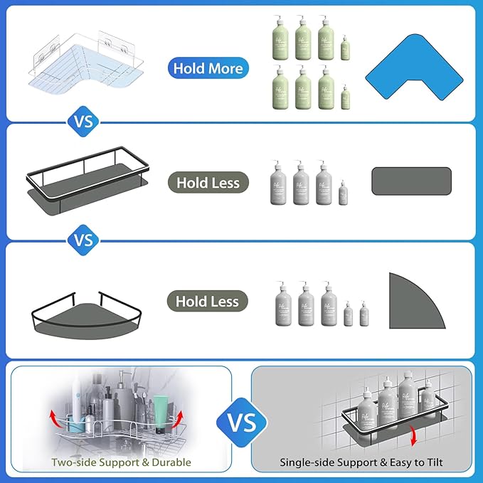 Corner Shower Caddy, 2 Pack Adhesive Shower Corner Organizer Shelves, No Drilling Stainless Steel Shower Storage Rack for Bathroom, Dorm and Kitchen, White