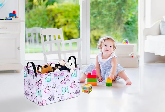 KUNRO Rectang Butterfly Storage Basket Gift Shelf Basket Storage Bin, Nursery Basket Organizer Box for With Handles for Room Deco