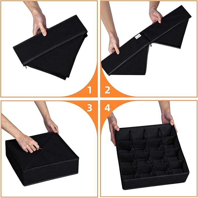 Criusia 6 Pack Sock Underwear Drawer Organizer Dividers - Dresser Organizer for Baby Clothes - Closet Organizers and Storage for Bedroom Essentials for Dorm Room/New Home/Apartment (Black)