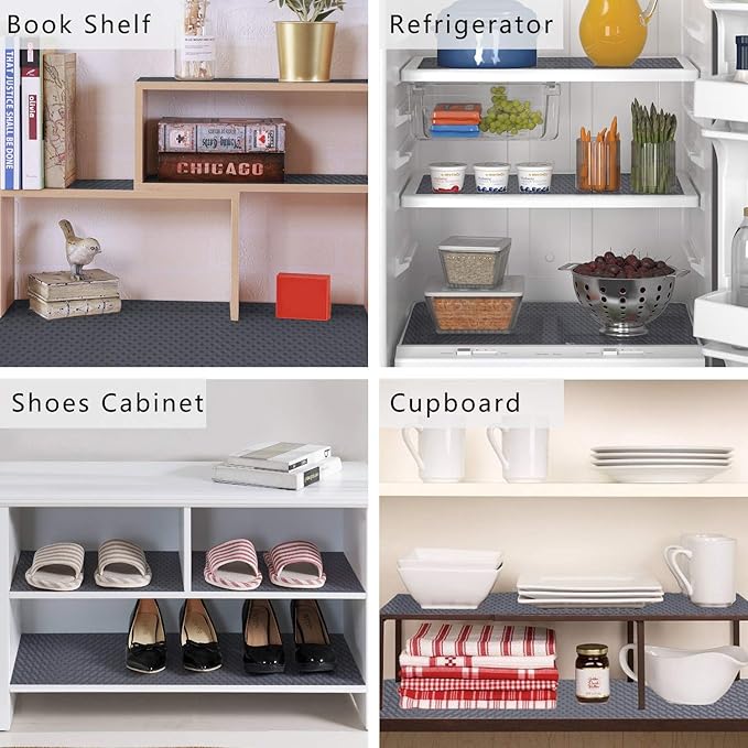 HooTown Shelf Liner Kitchen Cabinet Drawer Mats 23.6 Inch Wide x 393.7 Inch Long, Non Stick EVA Plastic Trimmable Pantry Closet, Cupboard, Drawer Mat, Gray