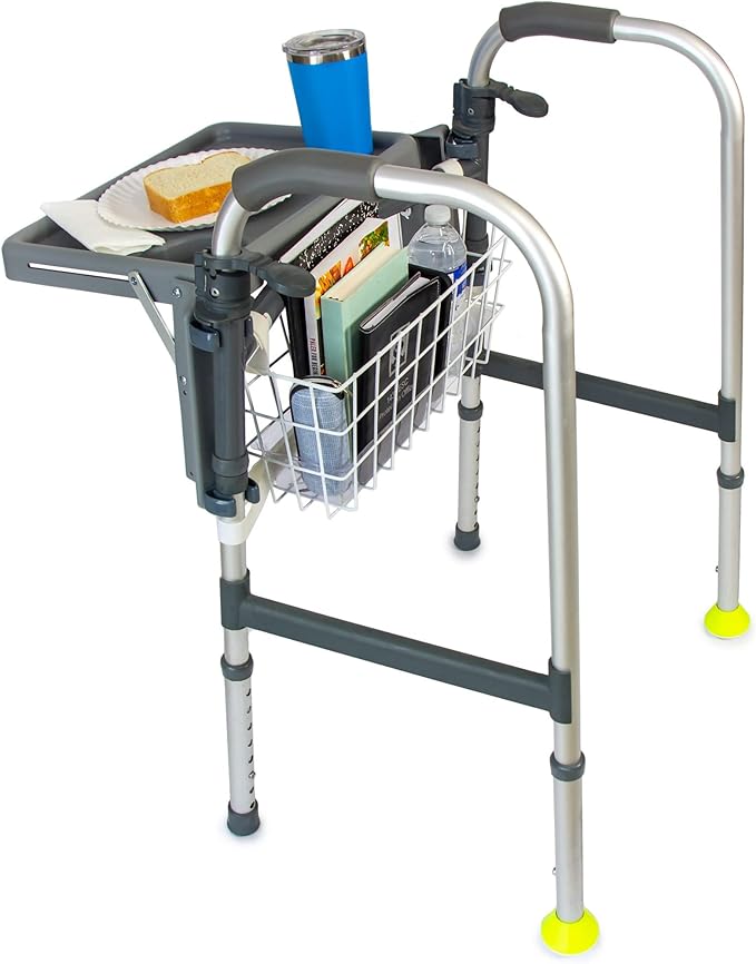 HealthSmart Walker Accessory Kit, Includes HealthSmart Walker Glides, HealthSmart Walker Basket, and DMI Folding Walker Tray, Fits Most Walkers