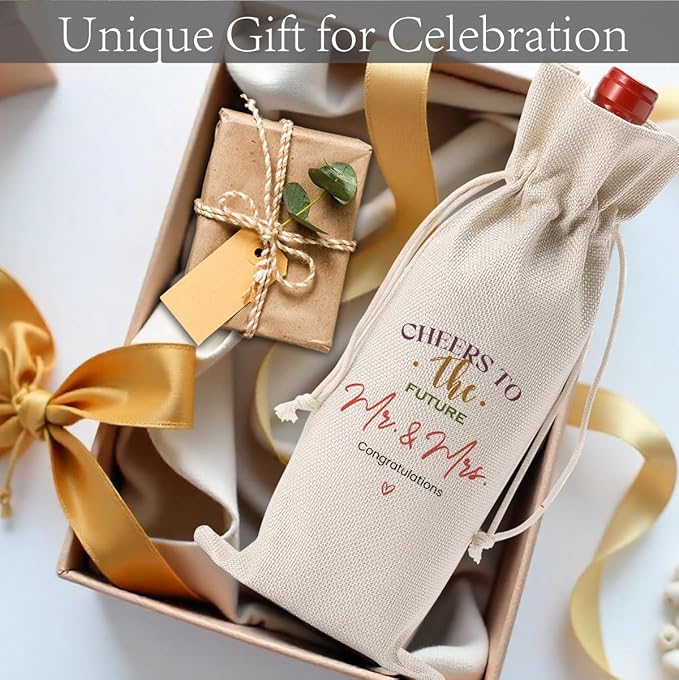 Wedding Shower Bride Shower Engagement Gifts for Couples Bridal Wedding Party Favors Mr And Mrs Wine Bottle Bags with Wines Label Cheers To The Future Wines Bags
