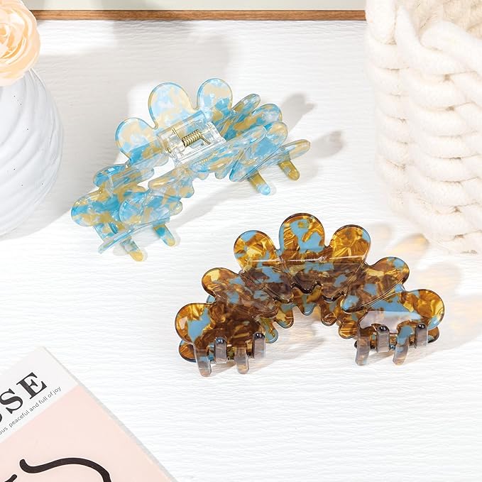 2 Pack Hair Claw Clips Women Large Tortoise Hair Clip French Design Barrettes Celluloid Leopard Print Accessories Jaw Clips for Thick Hair