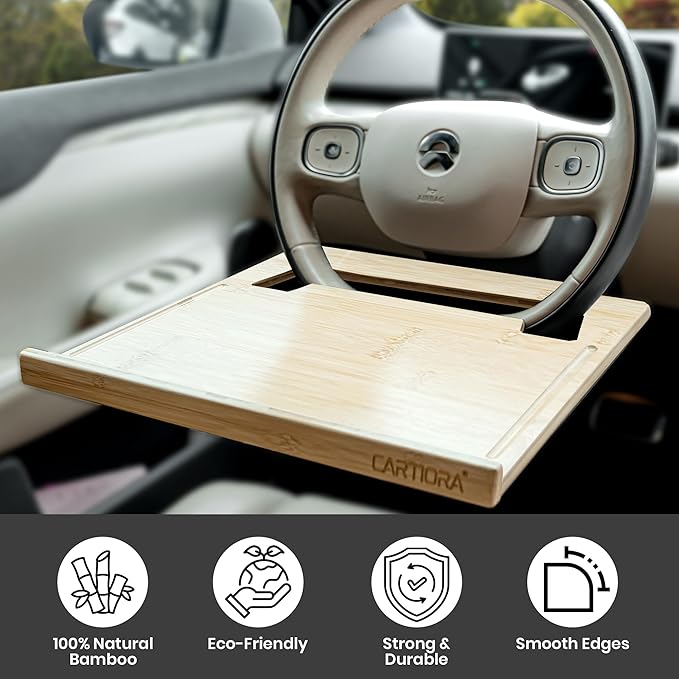 Essential Steering Wheel Tray - Car Table for Meal, Multipurpose Steering Wheel Table for Travelers, Table and Laptop Holder, Laptop Tray for Work