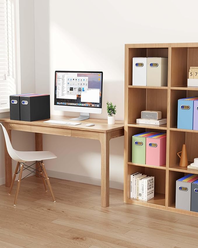 Oterri Cardboard File Organizer Box for Hanging File Folders Letter Size,File Box for Computer Desk,File Cabinet,Working Home,Office,Classroom(Dark Grey, Letter Size - 4 Packs)