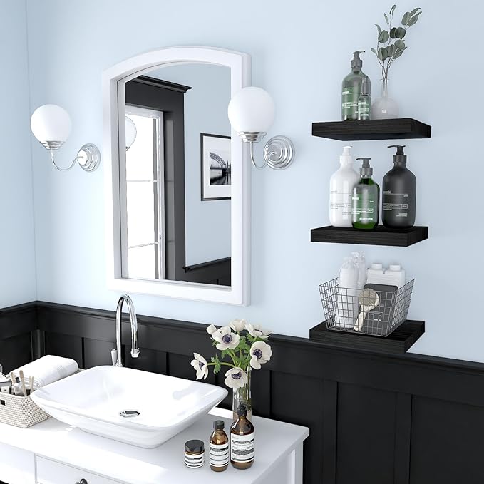 Small Floating Shelves for Wall - 9 Inch Square Black Shelves for Bedroom, Living Room, Bathroom, Kitchen, Office Decor Set of 3
