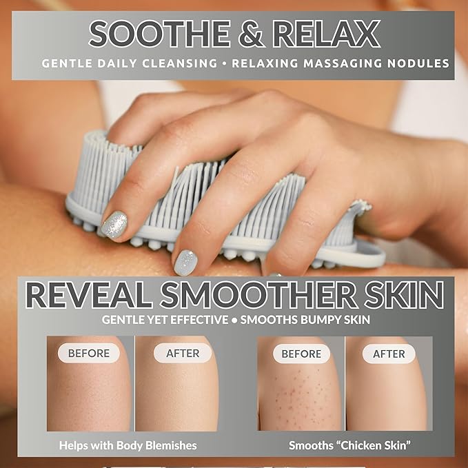 Body Face Scrubber Set Silicone - 2 Pack Shower Brush Facial Cleansing Kit - Avilana Bath Loofah Alternative Complete Skincare System Dual Sided - Gift Set Women Men