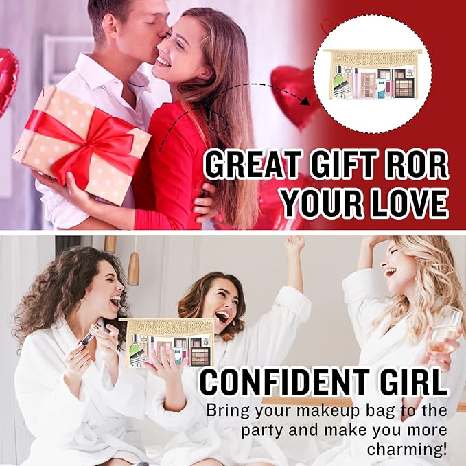 2 Pcs Boho Clear Makeup Bag Cosmetic Zipper Pouch Purse, Clear Toiletry Bags Travel Small Preppy Cute Chenille Letter Bag, Transparent Waterproof Clutch Make Up Organizer Storage Bag for Women Girls