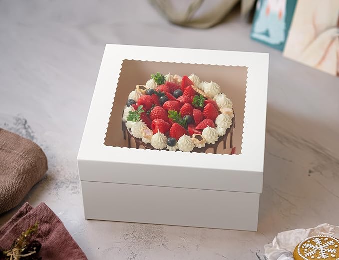 Kootek 15pcs Cake Boxes, 12x12x6 Inches Cake Box with Window, White Bakery Boxes, Large Baking Boxes, Square Cardboard Cake Box for Cakes, Baked Goods, Cake Decorating Supplies for Gift Giving