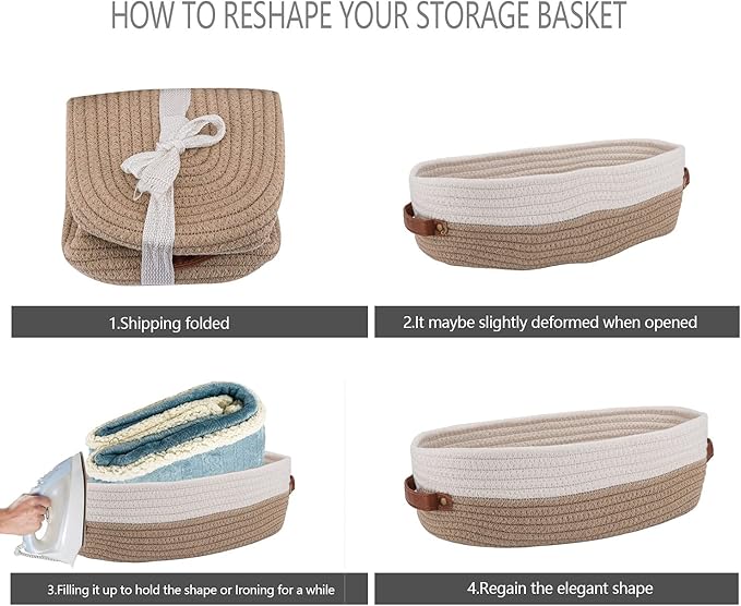 Cotton Rope Bathroom Decor Basket,Toilet Paper Holder Basket,Farmhouse Home Decor Organizing Baskets 13"x5.9"x4" Brown Stitching White