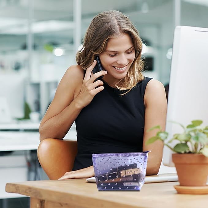 5-Piece Heart Printed Mesh Makeup Bag Set, Portable Travel Cosmetic Bags Toiletry Bags Purse Bags Makeup Bags Zipper Mesh Storage Pouches for Home Offices Travel Accessories (Purple)