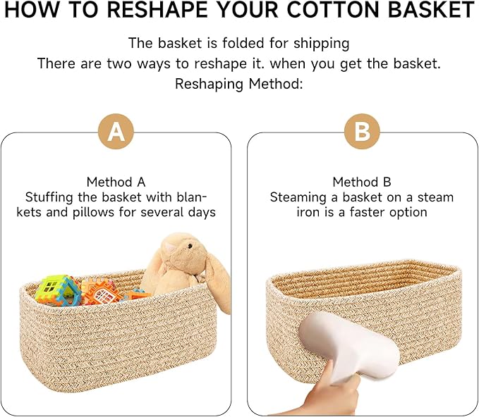 MiniArk Small Storage Baskets for Organizing | Closet Organizer Bins | Shelf Toy Basket | Woven Rope Baskets | Cube Decorative Box | Shallow Basket | 13x8.5x5.1” | 3 Packs Black Brown