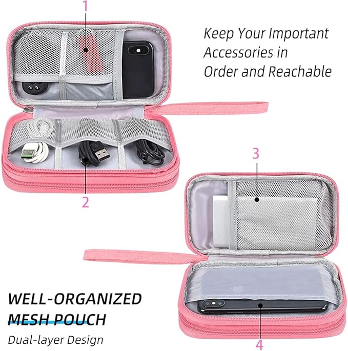 Travel Electronics Organizer, Waterproof Cable Organizer Bag, Accessories Storage Case Pouch for Cable, Cord, Charger, Phone, Power Bank, Earphone (Dark Pink, Medium)