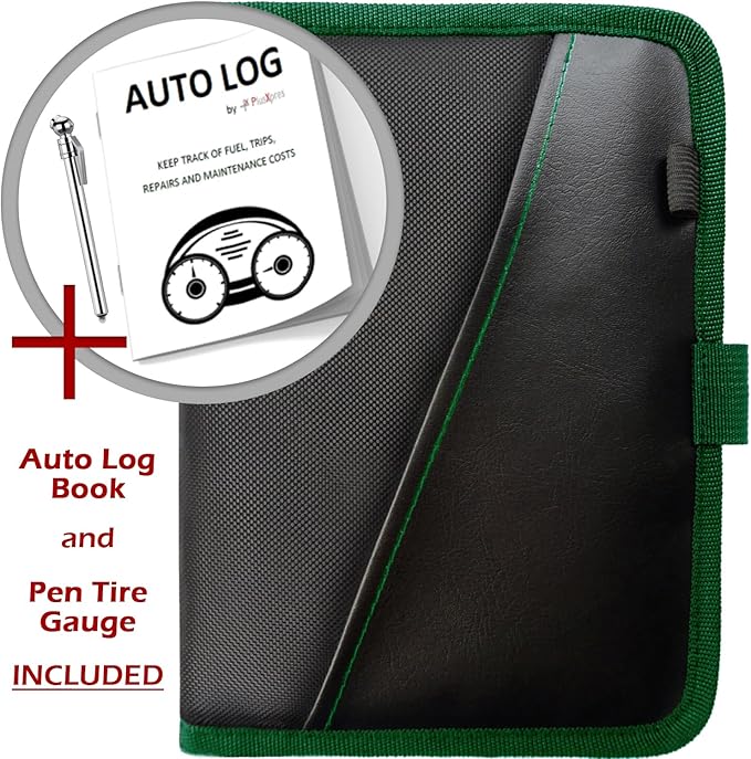 Glove Box Compartment Organizer - Car Document Holder - Owner Manual Case Pouch - Vehicle Storage Wallet for Registration & Insurance Card - Premium Auto Paperwork Holder - Log Book included - Green