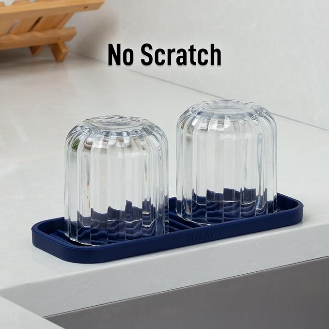 Zulay Kitchen (9x3.5) Silicone Sponge Holder for Kitchen Sink - Flexible Multipurpose Soap Tray - Sink Organizer for Kitchen, Bathroom, Makeup, Trinkets & More (Dark Blue)