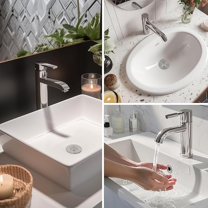 Hibbent 3 Pack 3 in 1 Bathroom Sink Drain Strainer, Universal Pop Up Stopper with Removable Stainless Steel Filter Basket Hair Catcher, Sink Plug for 1.1''~2.36'' Basin, Brass Core, Brushed Nickel