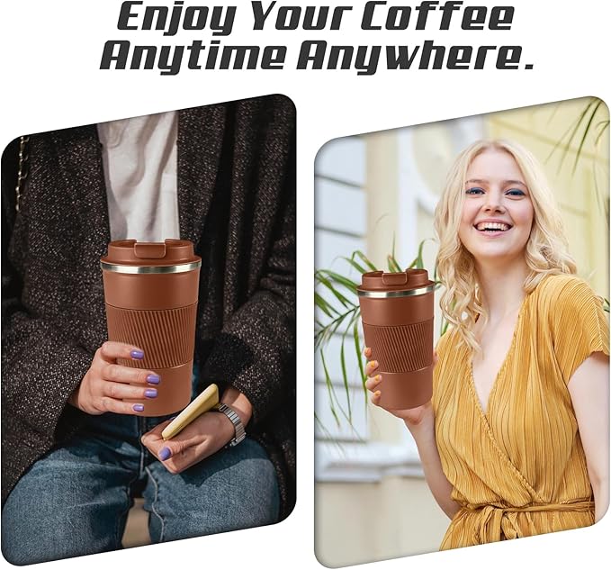 SPLMIFA Vacuum-Insulated Stainless Steel Travel Coffee Mug, Leak-Proof Reusable Coffee Cup with Lid -Keep Hot & Cold Drinks for Hours, Durable Insulated Tumbler for Men & Women(3rd-Light Coffee, 17OZ)