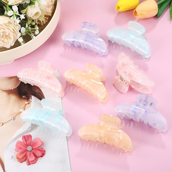 8 Pcs Large Acrylic Hair Claw Clips for Women Non-slip Strong Hold Jaw Clamps for Thick or Thin Hair(Marble,Candy Color)