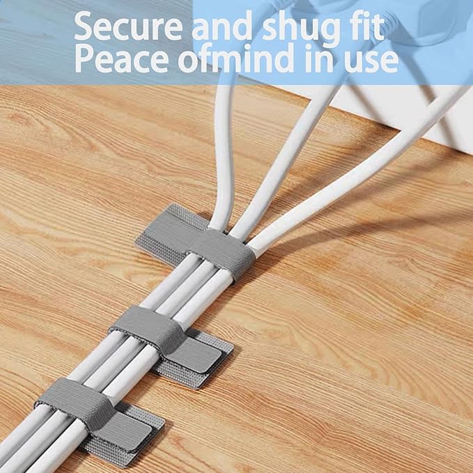 100 Pcs Hook and Loop Cable Ties, Self Adhesive Cord Management Clips Under Desk, Reusable Sticky Back Wire Organizer Straps for TV PC Laptop Office & Home