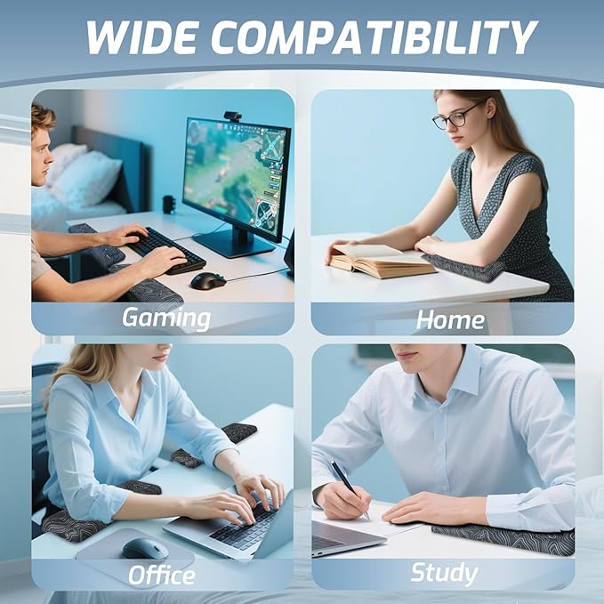 2-Piece L-Shaped Desk Edge Cushion,Memory Foam Elbow Pad & Wrist Rest,Non-Slip Ergonomic Design for Comfortable Typing & Elbow Pain Relief,Ideal for Office, Gaming,Home Use (Map Pattern)