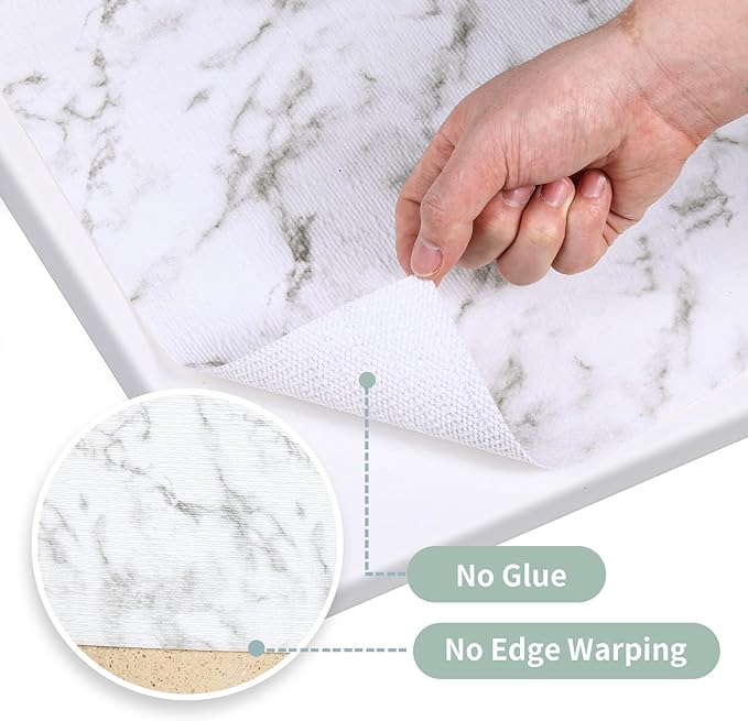 2-Layer Drawer and Shelf Liner for Kitchen Cabinet: 12 in X 20 Ft Non Slip Waterproof Shelf Paper Non Adhesive Refrigerator Liners White Marble Easy Liners for Bathroom with Knife Tape Measure