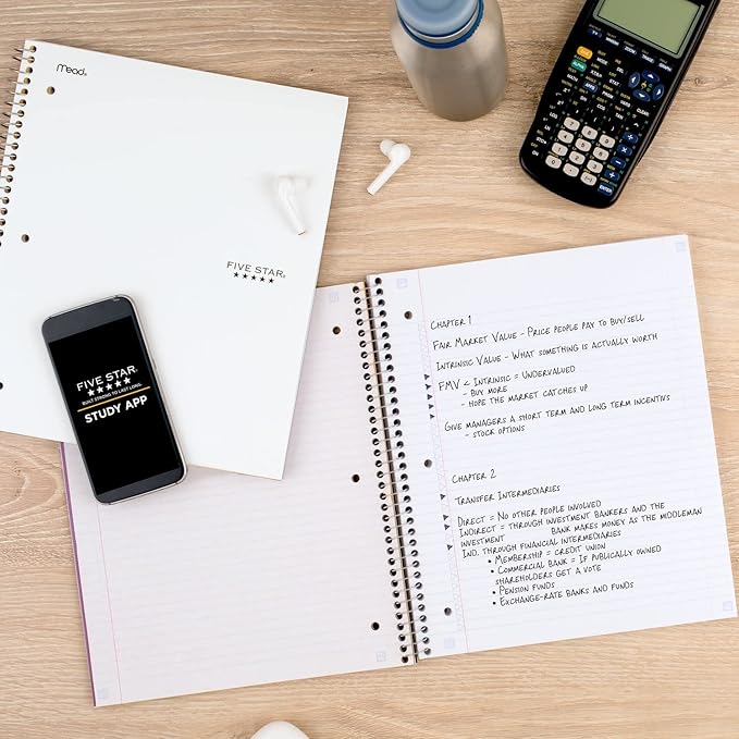 Five Star Spiral Notebook, 5 Subject, College Ruled | 8-1/2" x 11" | 200 Sheets | Water Resistant Cover | White | Pack of 6