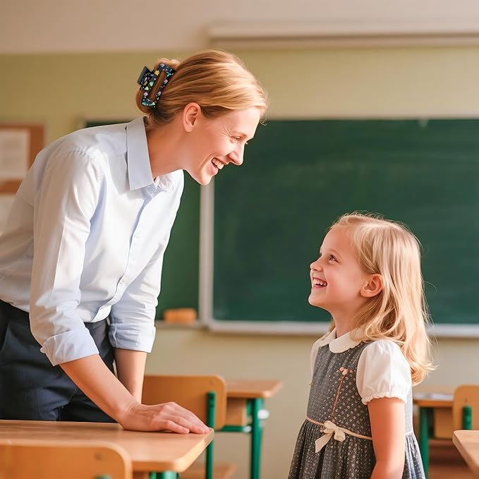 PANTIDE 8Pcs Teacher Hair Claw Clips Accessories for Women Girls - Cute Christmas Teacher Appreciation Gift Pencil Apple Rectangle Nonslip Hair Clips, Strong Hold for Thin Thick Curly Hair