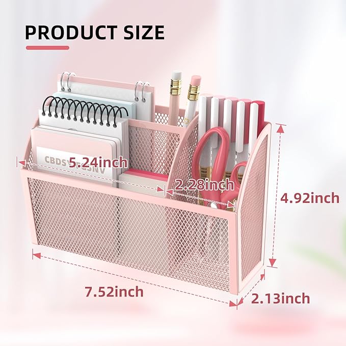 DALTACK Magnetic Pencil Holder Shelf for the Whiteboard, 3-Grid Mesh Pen Refrigerator Organizer, Locker Accessories for Home, School, and Office, Pink (3-GridPink)