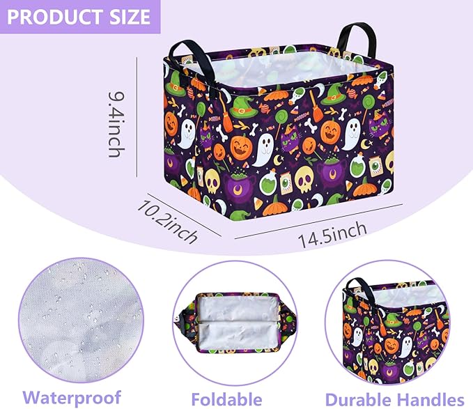 KUNRO Pumpkin Pattern Storage Basket Gift Shelf Basket Storage Bin, Nursery Basket Organizer Box for With Handles for Room Deco