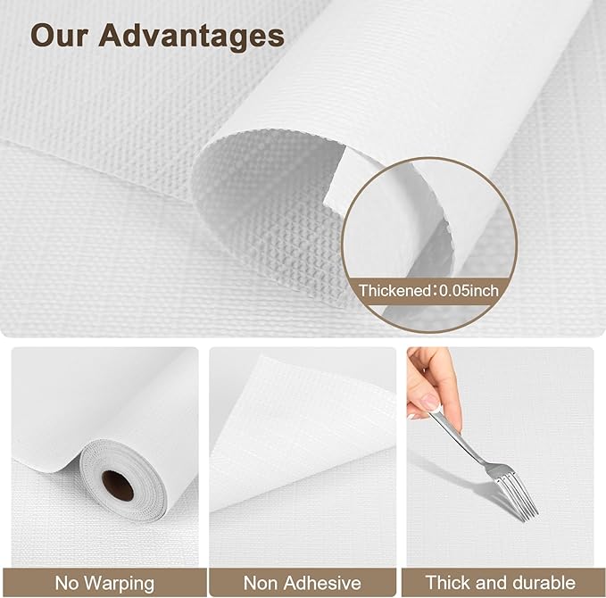 OcePor Non-Adhesive Drawer and Shelf Liner 17.5IN x 30FT,Non Slip Cabinet and Cupboard Liner, Kitchen Cabinet Liners for Shelves, Waterproof Drawer Shelf Liners for Cabinets/Bathroom Cupboard, White