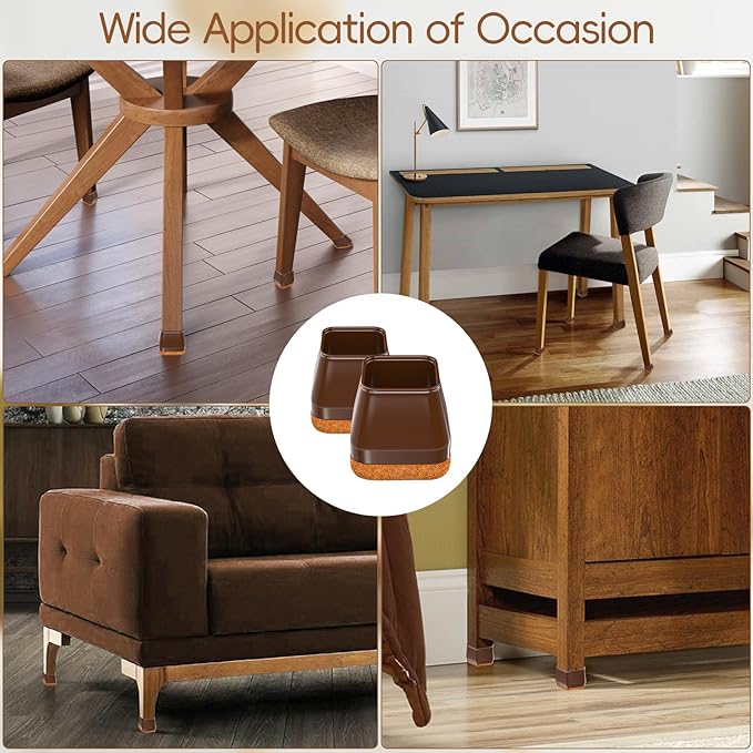 16Pcs Square Chair Leg Floor Protectors with Thickened Felt Pads Silicone Chair Leg Covers Caps to Protect Hardwood Tile Floors Furniture Feet Reduce Noise (Brown XS Fit 0.55"-0.75")