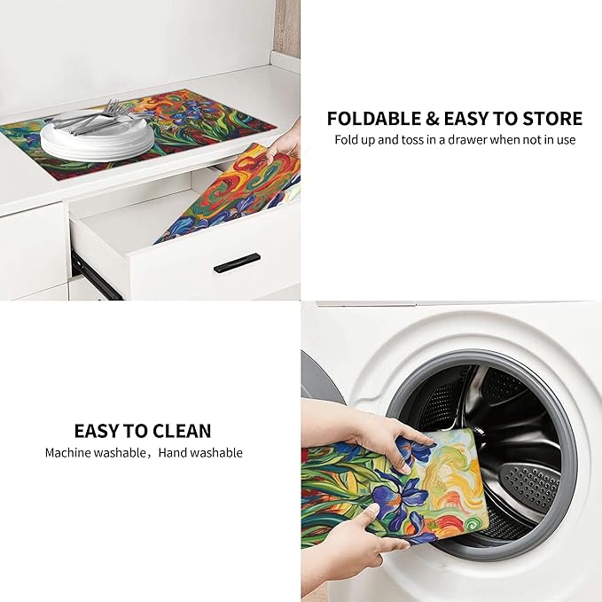 watercolor Flowers Dish Drying Mat for Kitchen Counter Microfiber Super Absorbent Non-Slip Dish Drying Pad for Countertops Dishes Utensils Stylish Quick-Dry Machine Washable 18x24 Inch