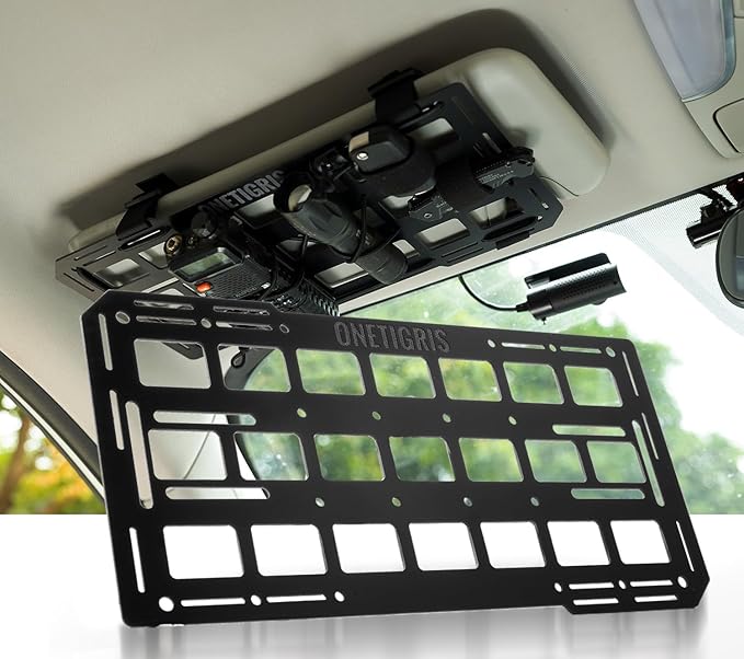 OneTigris Rigid Car Sun Visor Organizer, Fiberglass MOLLE Visor Panel – Tactical Overhead EDC Storage for Truck, SUV, Jeep & Emergency Gear