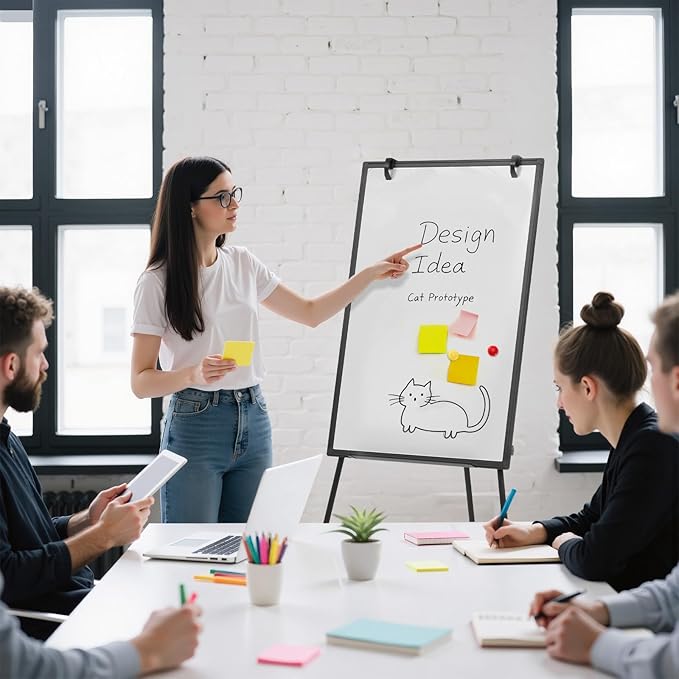 DUMOS White Board Easel 40 x 28 Inches, Magnetic White Board Dry Erase, Porbable Boards Height Adjustable, Dry Erase Board with Stand for School, Office and Home, Silver Aluminium Frame, Black