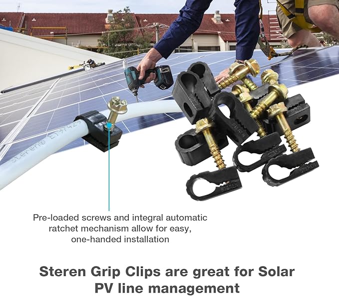 STEREN Coaxial Cable Clips - Cable Holder - Wire Clips - Siding Clips For Hanging - Cord Holder For Desk - Cable Clamps - Cord Clip - Wire Organizer Clips - TV Mount Screws - Black - 100 Pack