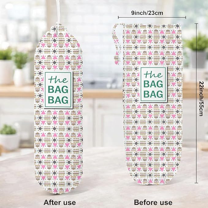 The Bag Bag Grocery Bags Holder, Boho Plastic Bags Holder Organizer For Shopping Sack, Wall Mount Grocery Sack Storage Container Dispensers, Reusable Hanging Plastic Sacks Dispenser