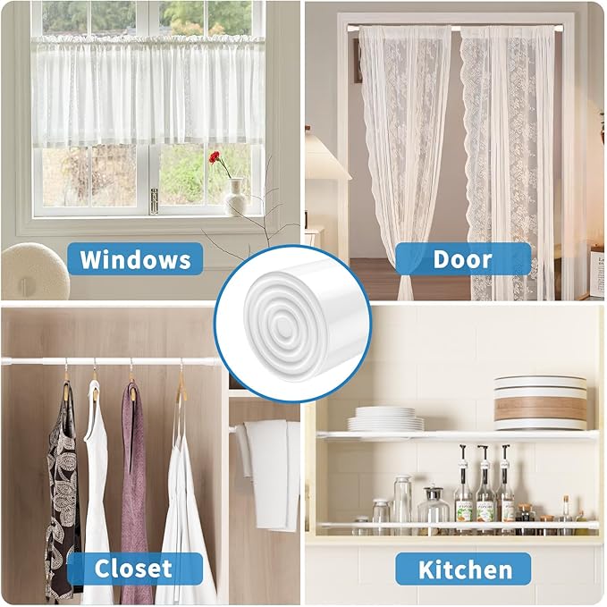 AIZESI Tension Curtain Rod for Windows 26.5 to 36 inch, Adjustable Expandable Pressure Spring Curtain Rod No Drilling, White Curtain Rod for Bedroom Doorway Closet Door