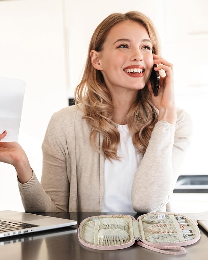 BAGSMART Cord Organizer Travel Cable Bag, Compact Tech Electronic Organizer Travel Case, Essentials for Charger, Cable, Phone, Flash drive - Pink