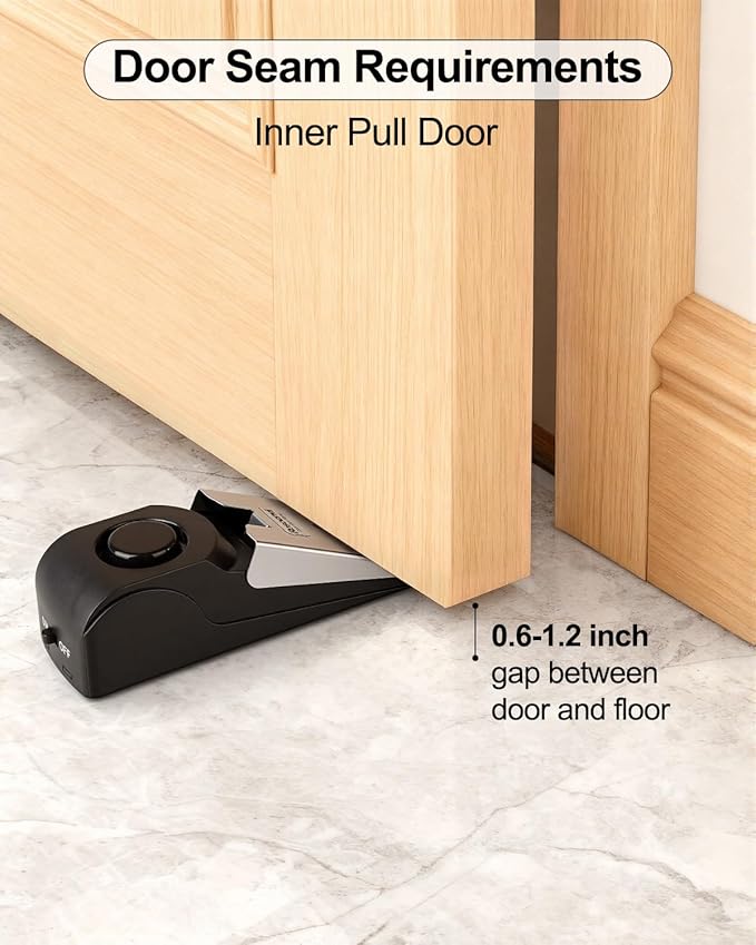 3 Pack Door Stop Alarm, Door Stopper with 120DB Security Alarm, Floor Wedge Door Stop Siren, Door Security Devices for Traveling, Apartment, Hotel and Home, Black