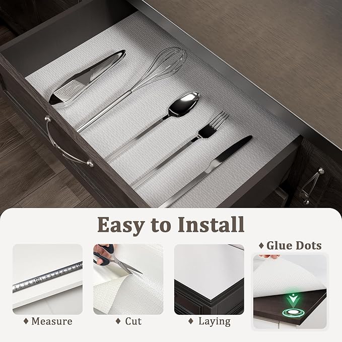 12" x 240" Shelf and Drawer Liner for Kitchen Cabinets Non-Adhesive Easy Cut Non-Slip Shelves Paper, Durable Washable Cupboards Liners Protector Cabinet Bathroom Drawers Pantry Shelving, White