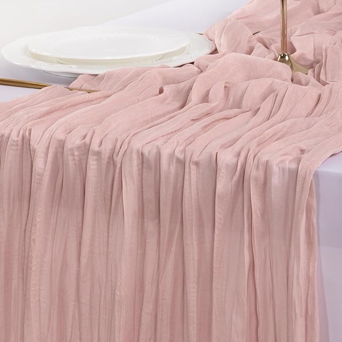Socomi 15pcs Pink Cheesecloth Table Runner Summer Boho Rustic Gauze Dusty Pink Farmhouse 120 inch 10FT Cheese Cloth Sheer Runner for Wedding Party Baby Shower Birthday Home Decor Holiday