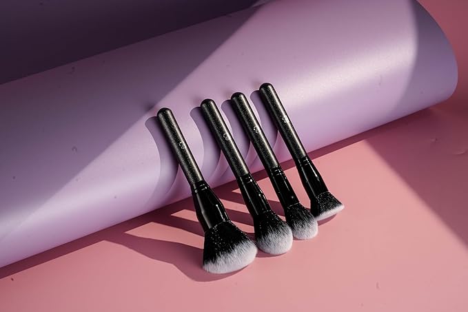 BS-MALL Soft Professional Makeup Brush Set - 4 Pcs Travel-friendly Brushes Including Foundation Brush for Liquid Makeup, Powder Brush & Blush Brush,Daily use (All Black)