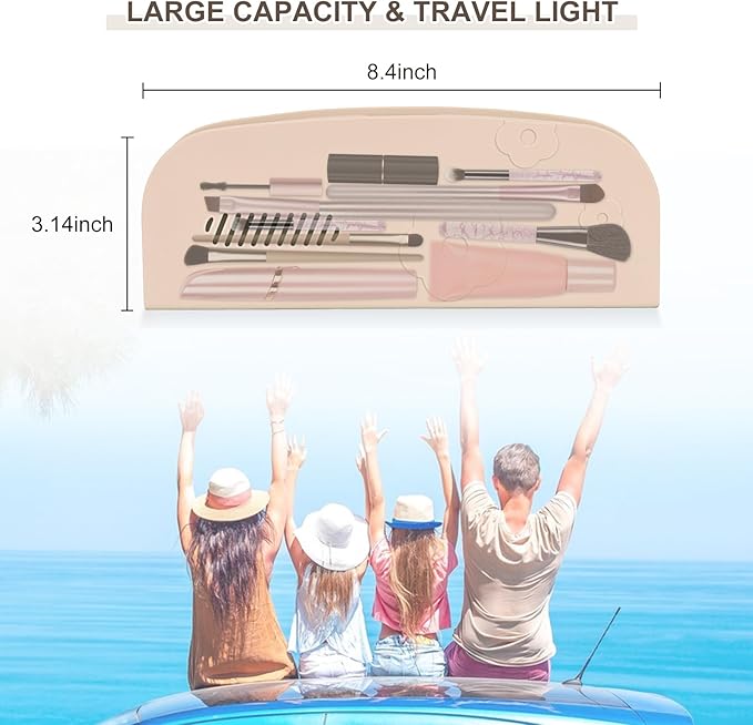 Travel Silicone Makeup Brush Holder with Breathable Lightweight Cosmetic Organizer Bag - Portable, Stylish, Versatile | Ideal Makeup Brush Case Pouch(Khaki)