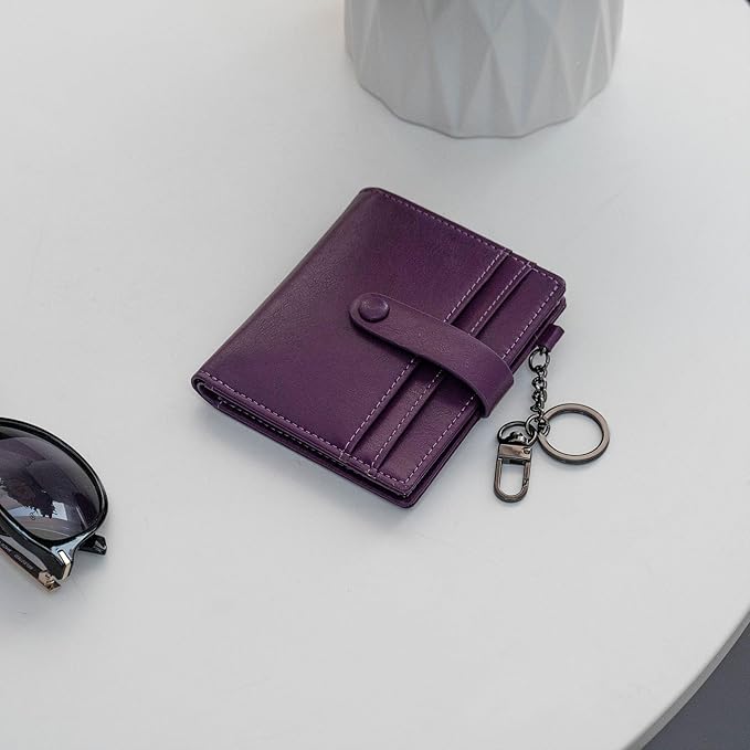 Alldaily Slim Keychain Wallet for Women, RFID Blocking Small Bifold Travel Credit Card Holder (Purple)