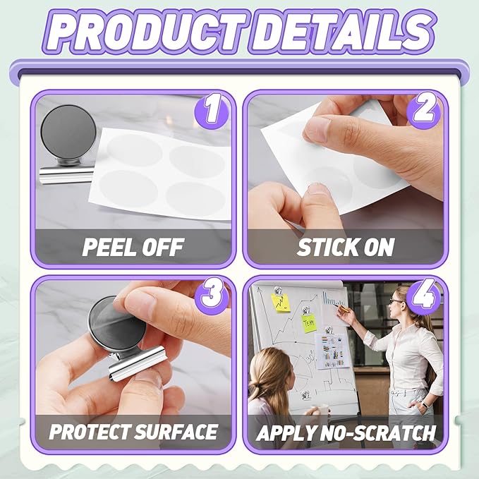 VNDUEEY Fridge Magnets Refrigerator Magnets, 48 Pack Strong Magnetic Clips Whiteboard Magnets for Hanging Photos, Heavy Duty Magnet Clips for Classroom, Locker and Office (Silver)