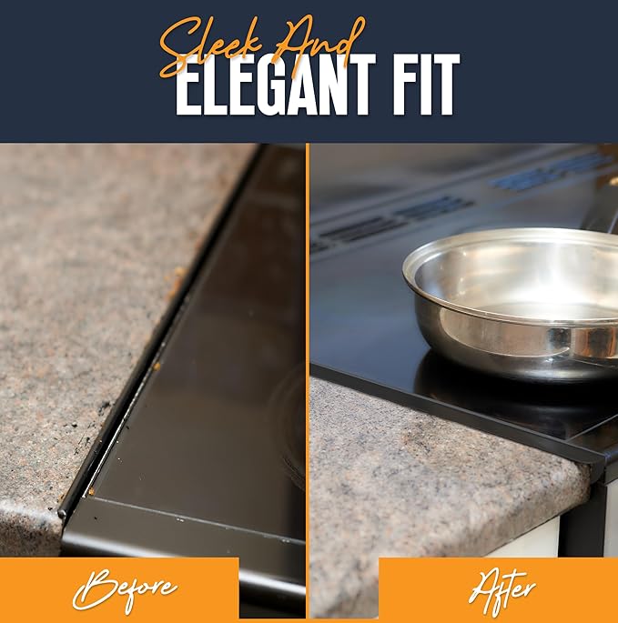 Linda’s Essentials Stove Gap Covers Stainless Steel (2 Pack), 316 Stainless Steel Stove Gap Covers Heat Resistant Oven Gap Filler Seals Spaces Between Stovetop and Counter (25.4 Inches, Black (Steel))