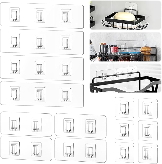 14 Pack Shower Caddy Replacement, Strong Hooks, No Drilling Shower Shelf, Hooks for Caddy, Soap Holder and Kitchen Racks